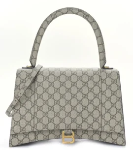 superfake Balenciaga X GUCCI GG Supreme Monogram Medium Hourglass Top Handle Bag Beige Ebony Gold Hardware