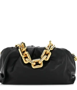 Superfake Bottega Veneta Calfskin Small The Pouch Chain Black Gold Hardware