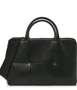 Superfake Bottega Veneta Urban Calfskin Maxi Intrecciato Small Arco Briefcase Black Silver Hardware