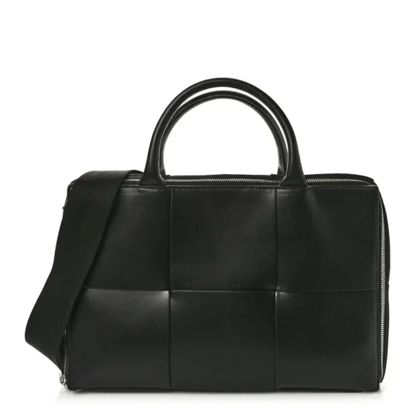 Superfake Bottega Veneta Urban Calfskin Maxi Intrecciato Small Arco Briefcase Black Silver Hardware