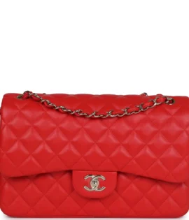 Superfake Chanel Jumbo Red Lambskin Classic Double Flap Bag Light front