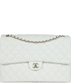 Sperfake Chanel Maxi White Shiny Caviar Flap Bag front