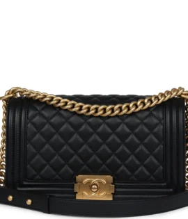 superfake Chanel Medium Black Calfskin Boy Bag Antique Gold Hardware