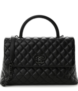 Superfake Chanel Medium Black Quilted Caviar Coco Handle Flap So Black Hardware