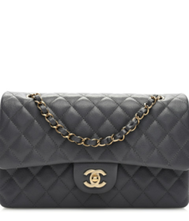 Superfake Chanel Medium Dark Grey Quilted Caviar Double Flap Silver Hardware