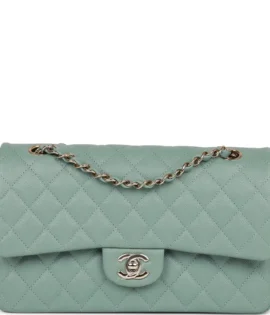 SuperfakeChanel Medium Green Caviar Classic Double Flap Bag Light Gold Hardware