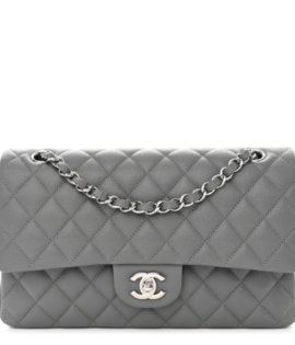 Superfake Chanel Medium Grey Quilted Caviar Double Flap Silver Hardware