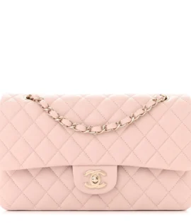 Superfake Chanel Medium Light Pink Quilted Caviar Double Flap Gold Hardware