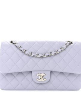 Superfake Chanel Medium Light Purple Quilted Caviar Double Flap Silver Hardware