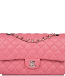 Chanel Medium Rose Pink Lambskin Classic Double Flap front replica handbags