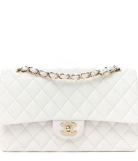 Superfake Chanel Medium White Quilted Caviar Double Flap Silver Hardware