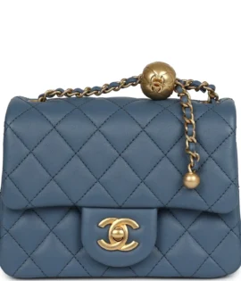 Superfake Chanel Mini Blue Lambskin Square Pearl Crush Flap front