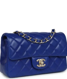 Superfake Chanel Mini Dark Blue Lambskin Rectangular Flap Bag side