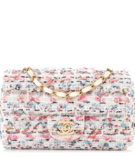 Superfake Chanel Mini Ecru Pink Blue Green Tweed Quilted Rectangular Flap Silver Hardware