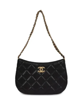 superfake Chanel Small Black Shiny Caviar Hobo Bag Brushed Gold Hardware