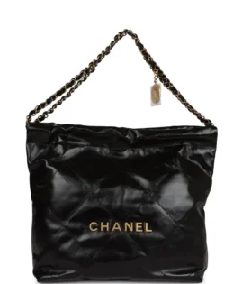 Superfake Chanel Small Black Shiny Crumpled Calfskin 22 Bag front