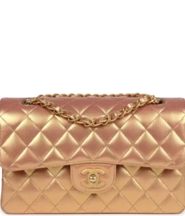 Superfake Chanel Small Gold Metallic Calfskin Classic Double Flap front