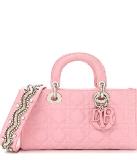 Superfake Dior Cannage Lambskin Crystal Medium Lady D-Joy Light Pink Pale Gold Hardware