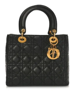 Superfake Dior Cannage Lambskin Medium Lady Dior Black Gold Hardware