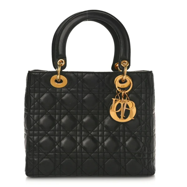 Superfake Dior Cannage Lambskin Medium Lady Dior Black Gold Hardware