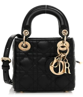 Superfake Dior Cannage Lambskin Micro Lady Dior Black Polished Gold Hardware