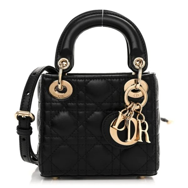 Superfake Dior Cannage Lambskin Micro Lady Dior Black Polished Gold Hardware