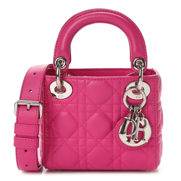 Superfake Dior Cannage Lambskin Micro Lady Dior Pink Silver Hardware