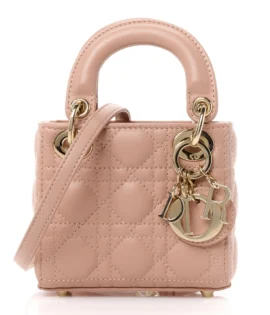 Superfake Dior Cannage Lambskin Micro Lady Dior Rose Des Vents Light Gold Hardware