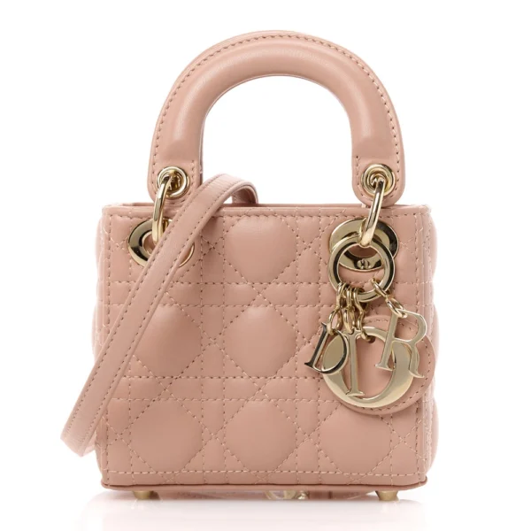 Superfake Dior Cannage Lambskin Micro Lady Dior Rose Des Vents Light Gold Hardware