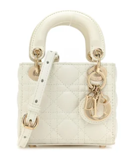 Superfake Dior Cannage Lambskin Micro Lady Dior White Light Gold Hardware