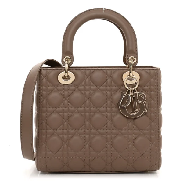 superfake Dior Cannage Lambskin Medium Lady Dior Warm Taupe Gold Hardware