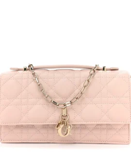 Superfake Dior Cannage Lambskin Mini My Dior Top Handle Clutch Rose Poudre Gold Hardware