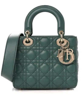 Superfake Dior Cannage Lambskin Small My ABCDior Lady Dior Dark Green Gold Hardware