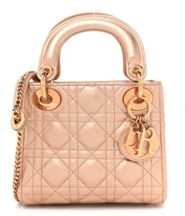 Superfake Dior Cannage Metallic Lambskin Mini Lady Dior Gold Rose Gold Hardware