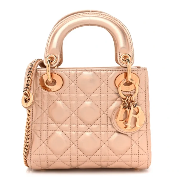 Superfake Dior Cannage Metallic Lambskin Mini Lady Dior Gold Rose Gold Hardware