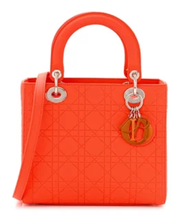 Superfake Dior Cannage Ultra Matte Calfskin Medium Lady Dior Orange Silver Hardware