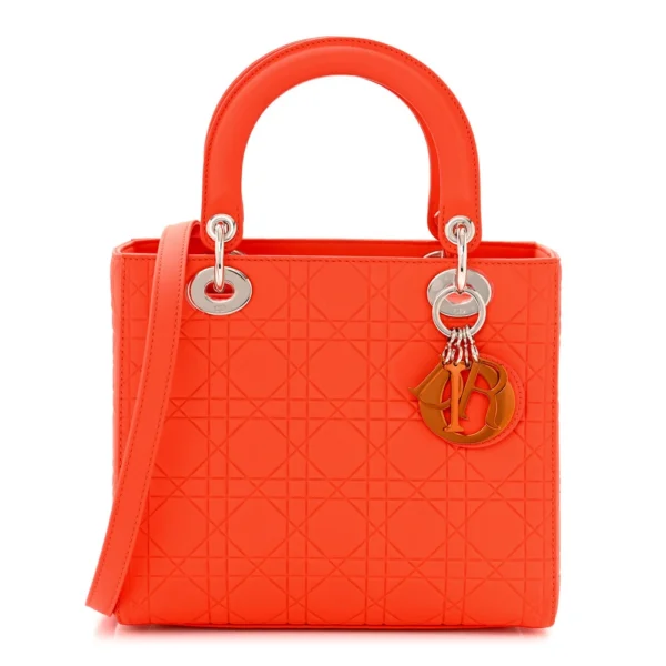 Superfake Dior Cannage Ultra Matte Calfskin Medium Lady Dior Orange Silver Hardware