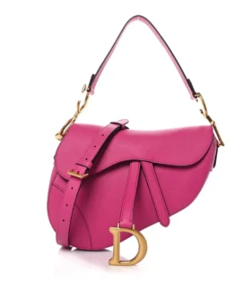 superfake Dior Grained Calfskin Medium Saddle Bag With Strap Fuchsia Gold Hardware