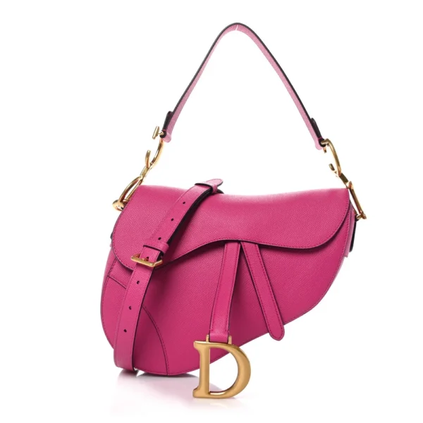 superfake Dior Grained Calfskin Medium Saddle Bag With Strap Fuchsia Gold Hardware