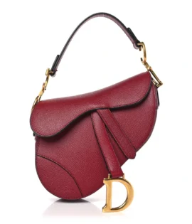 Superfake Dior Grained Calfskin Mini Saddle Bag Red Antiqued Gold Hardware