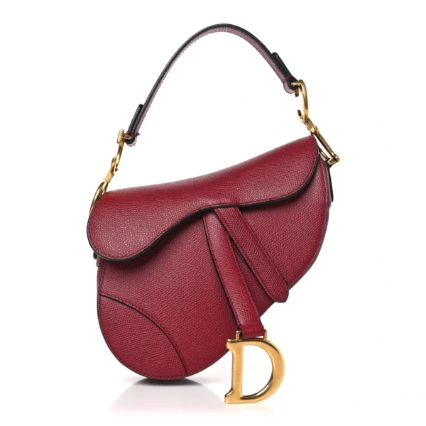 Superfake Dior Grained Calfskin Mini Saddle Bag Red Antiqued Gold Hardware