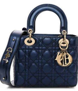 Superfake Dior Metallic Cannage Lambskin Small My ABCDior Lady Dior Blue Gold Hardware