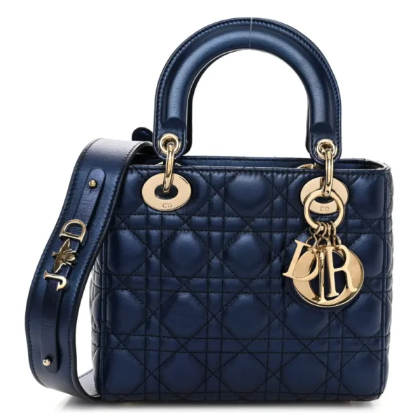 Superfake Dior Metallic Cannage Lambskin Small My ABCDior Lady Dior Blue Gold Hardware