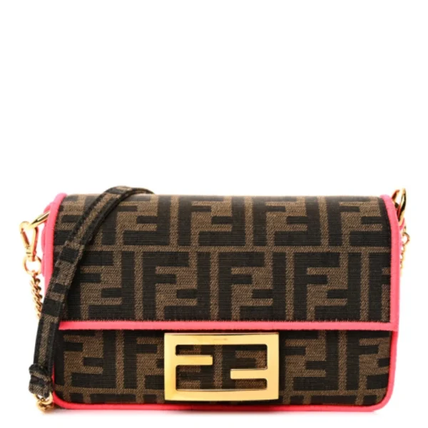 superfake Fendi Fabric Jacquard Baguette Mini FF 1974 Roma Armor Tobacco Moro Fuxia Fluo Gold Hardware