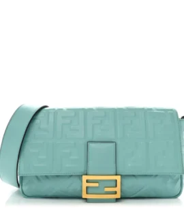 superfake Fendi Nappa Baguette Large FF 1974 Embossed Tiffany Gold Hardware