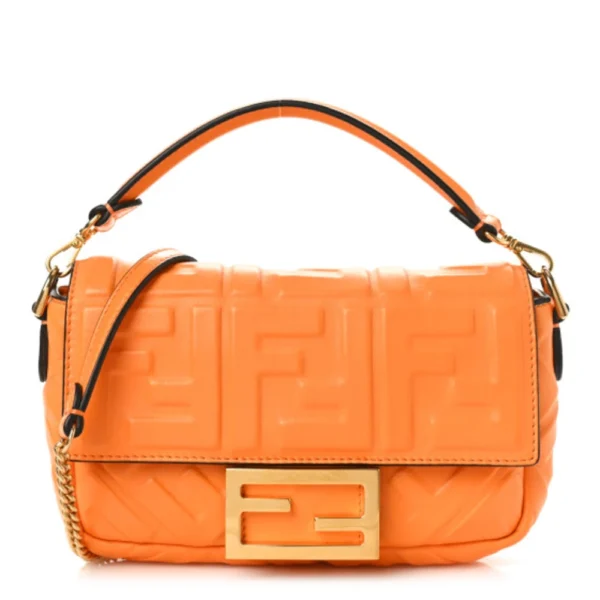 superfake Fendi Nappa Baguette Mini FF 1974 Embossed Clementine Gold Hardware