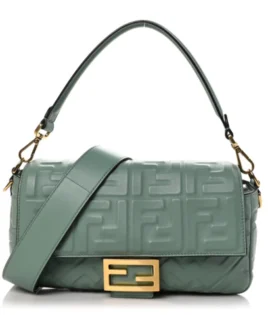 superfake Fendi Nappa Embossed Baguette Medium FF 1974 Menta Gold Hardware