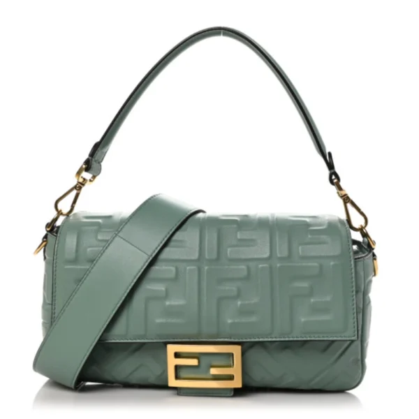 superfake Fendi Nappa Embossed Baguette Medium FF 1974 Menta Gold Hardware