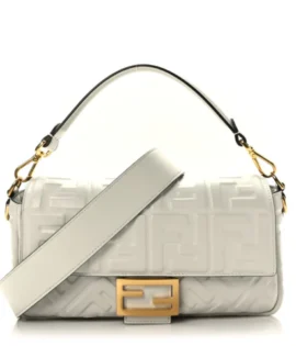 superfake Fendi Nappa Embossed Baguette Medium FF 1974 White Gold Hardware