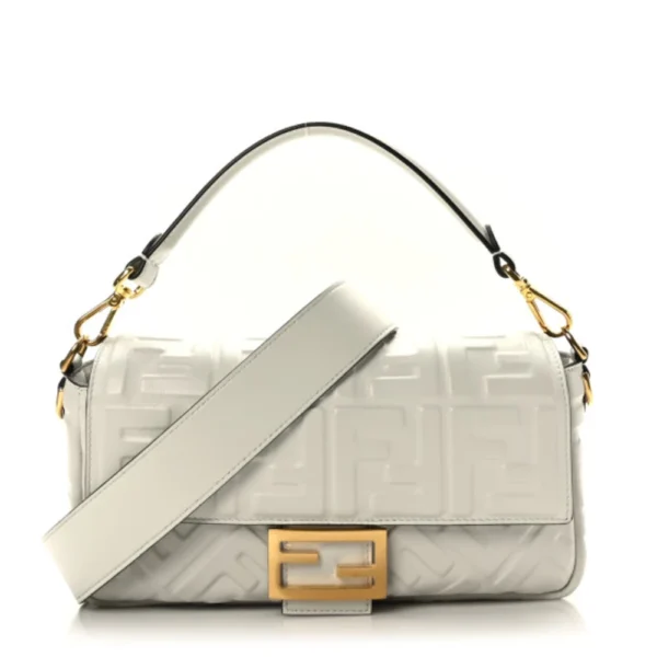 superfake Fendi Nappa Embossed Baguette Medium FF 1974 White Gold Hardware